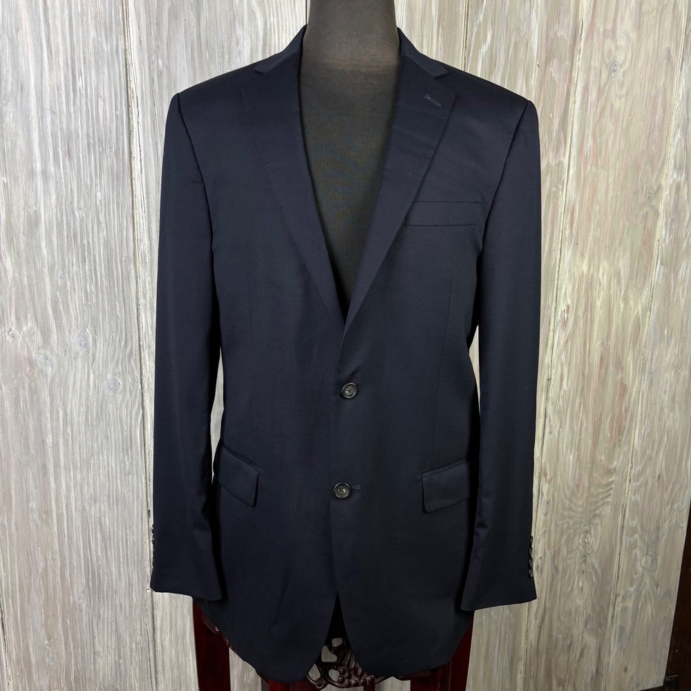 Hart Schaffner Marx Navy Blazer Mens 42L‎ Wool Sport Coat Jacket Preppy Casual